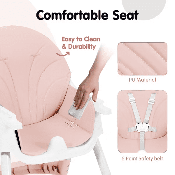 TUMAJUP 6- in -1 Baby High Chair with 5 -Point Safety Harness-Pink