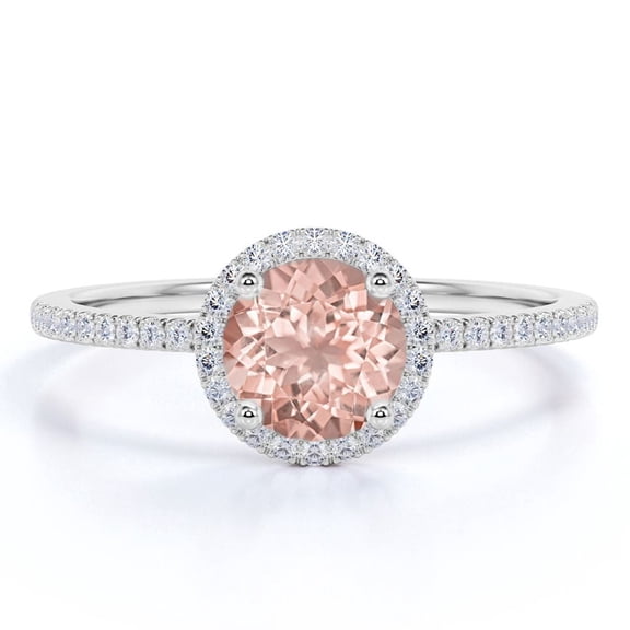 JeenMata 1.75 Carat Round cut created morganite and Moissanite Engagement Ring in 18k Gold Over Sterling Silver