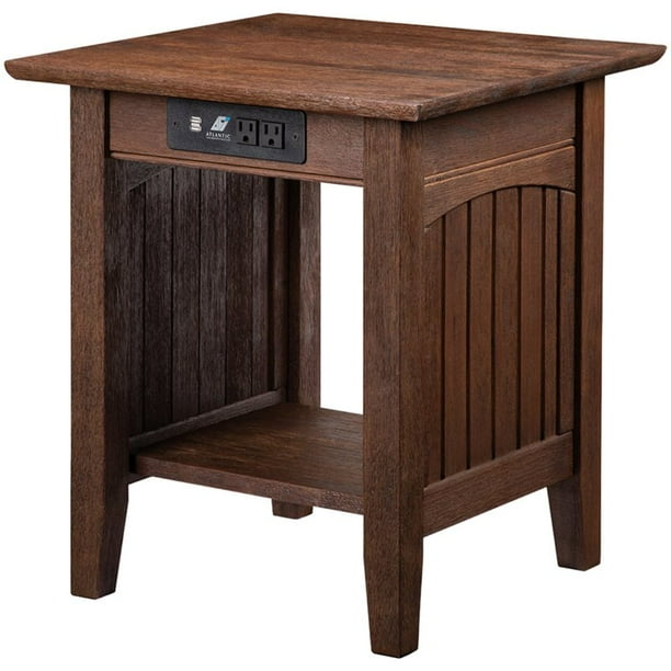 Bowery Hill 20" Solid Wood Square End Table with Charging Port in Burnt Amber