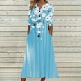 thumbnail image 1 of Ovzne Robes d'Été pour Femmes 2025 Robe de Plage Robe Unie Décontractée Imprimée à Manches Courtes Col en V Mi-Mollet Robe d'Été Manches Courtes, 1 of 5