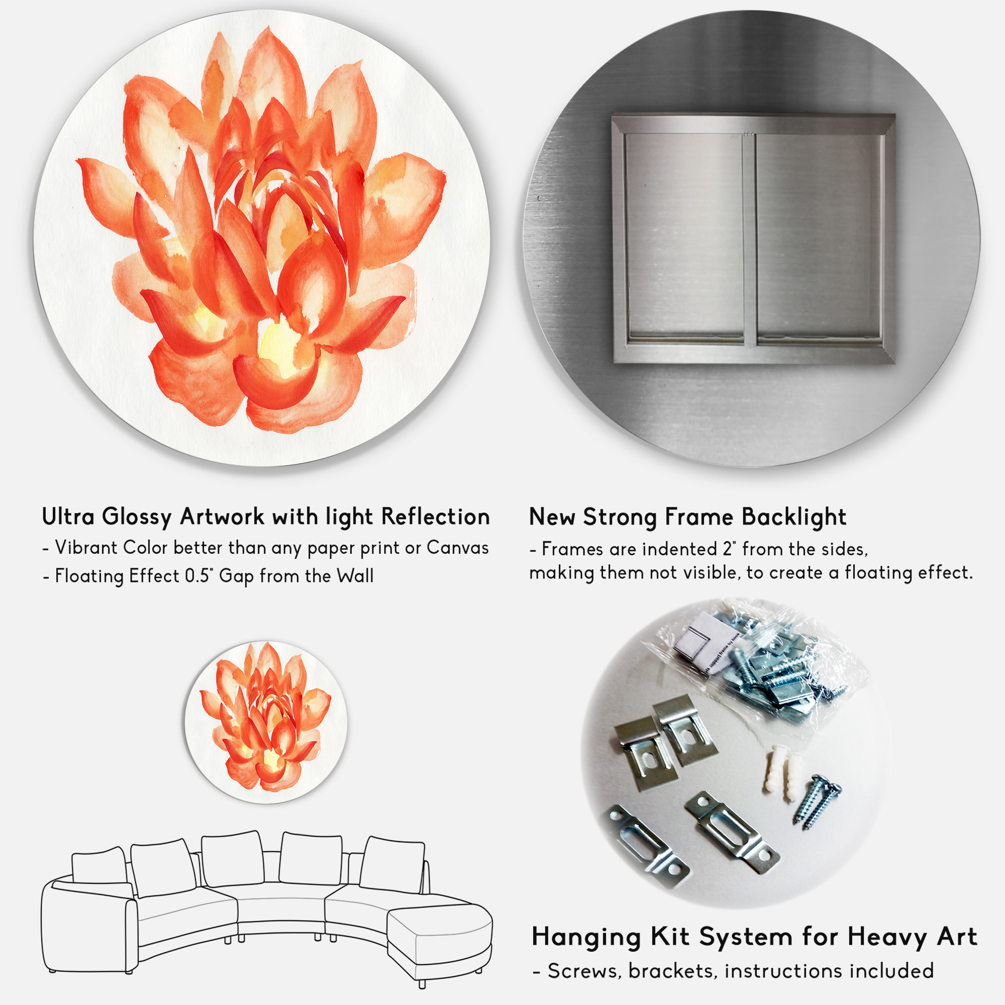 Designart 'Ancient Detail of A Orange Lotus' Traditional Circle Metal Wall Art 11x11 - Disc of 11