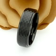 thumbnail image 2 of Free Engraving Personalized Custom Engraving Men's Women's Tungsten Wedding Band 8mm Black IP Plated Hammered Center with Stepped EdgeSZ: 9, 2 of 6