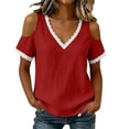 thumbnail image 2 of TGSLY Women's Cold Shoulder Tops Lightweight Soft Lace Trim V Neck Short Sleeve Blouses Relaxed Fit Dressy Casual Solid Color T-Shirts S, 2 of 10