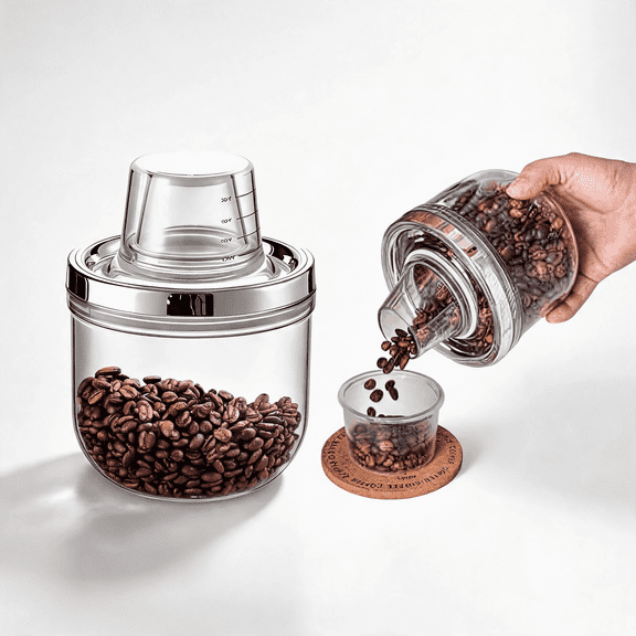 Airtight Coffee Bean Container with Pour Spout Lid, 30 oz Clear PET Plastic Food Storage Jar for Cereal Nuts Dry Goods
