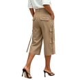 thumbnail image 7 of VBVC Women's High Waisted Cargo Capri Pants , Summer Wide Leg Cropped Pants For Women,Ladies' Side Slit Strap Cargo Trousers with Pockets,Khaki,S-2XL, 7 of 7