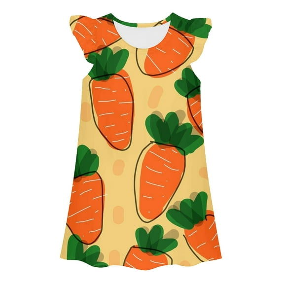 Hihipz Toddler Girls Dresses Cute Print Fly Sleeve A-Line Dress Kids Girls Summer Lightweight And Comfortable Home Use Dresses,3 -4 Years