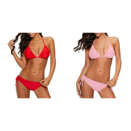 (2-Pack) Kcodviy Women Bandeau Bandage Bikini Plus Size Bikini Top Set Push Up Brazilian Bikinis for Women Swimwear Beachwear Swimsuit