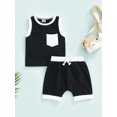 thumbnail image 2 of Franhais Baby Infant Two Piece Set, Sleeveless Contrast Color Vest Tops Elastic Waist Drawstring Shorts, 2 of 7