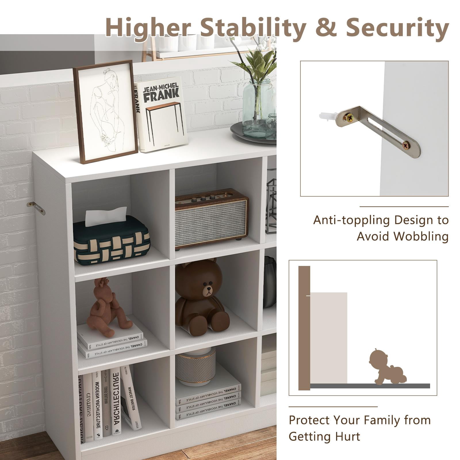 Giantex 9-Cube Bookcase, Freestanding Open Bookshelf w/Anti-Tipping Kit, Wood Floor Display Shelving Organizer