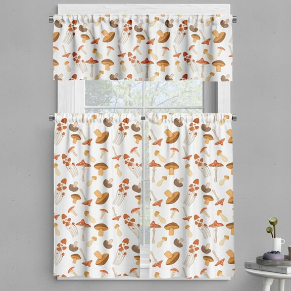 Ambesonne Autumn Valance & Curtain, Colorful Mushroom Fall Art, 55"x30", Warm Taupe Brown and Coral