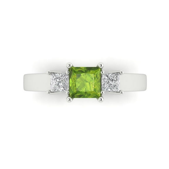 Three-Stone Engagement Ring for Women - 1.11ct Natural Peridot in 14K White Gold Promise Ring
