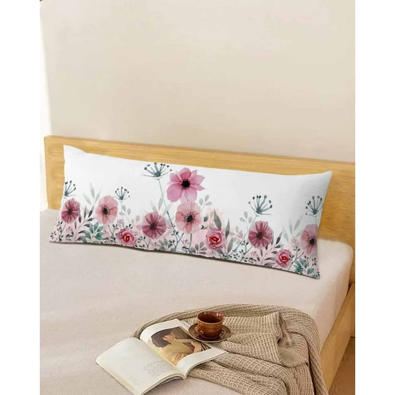 Blooming Flowers Spring Throw Pillow Cover,Watercolor Floral Pastoral Leaves Rectangle Decorative Pillow Case Protector Soft Cushion Cover Lumbar Pillowcase for Couch Sofa Bedroom Car Decor 20x54 In