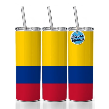 Colombia Country Flag 20oz Insulated Water Bottle Skinny Tumbler Includes Straw