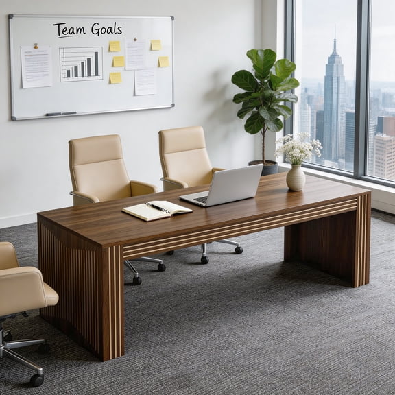 79 Inch Two Person Desk Double Computer Desk Extra Large Workstation Study Writing Table For Home Office Modern Minimalist Office Furniture (Walnut Brown)