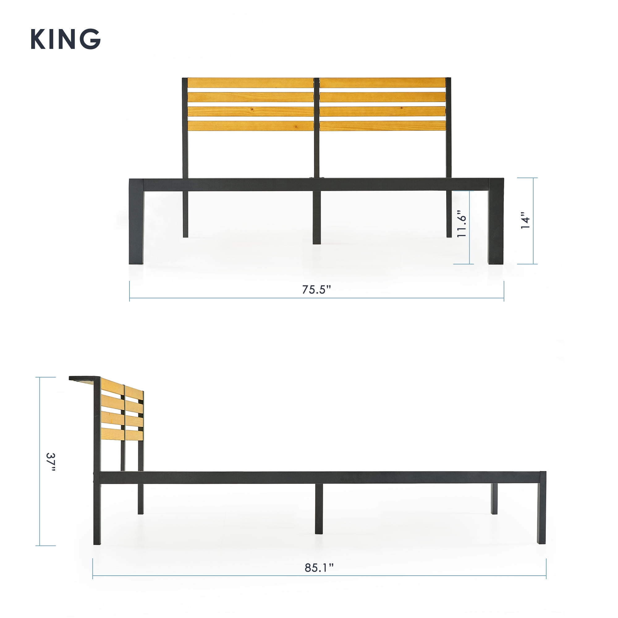 Mellow Kasi Metal Platform Bed with Panel Headboard Shelf, King