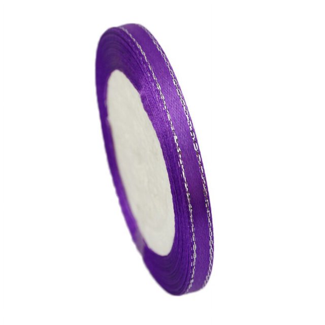 Cinta de satén con bordes plateados, cintas de embalaje de regalo de alta calidad, 6mm, 25 yardas/rollo