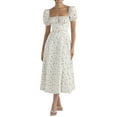 thumbnail image 1 of SUNSIOM Robes d'Été pour Femmes Manches Courtes Col Carré Taille Haute Smockée Ligne A Fluide Coupe Ample Robe Midi, 1 of 6