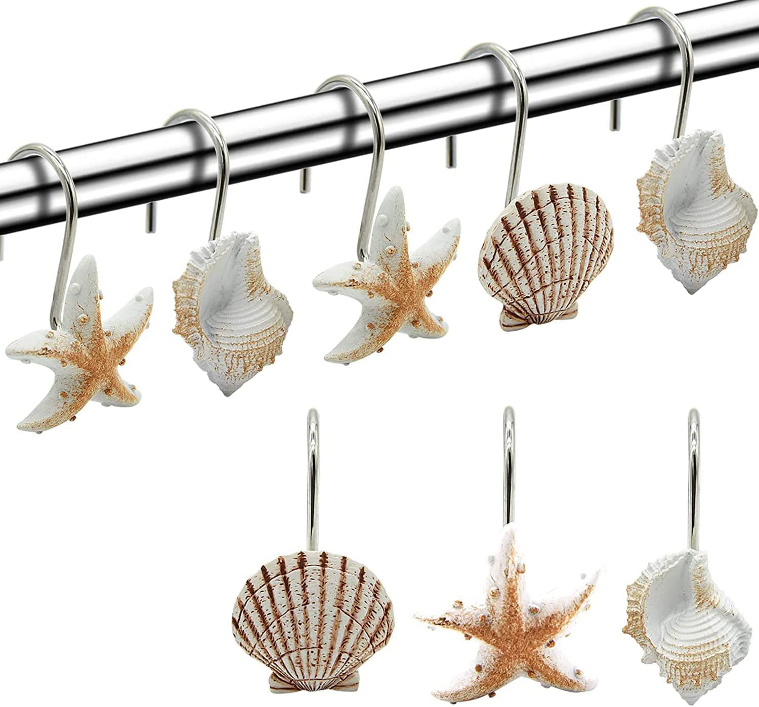 12PCS Seashell Shower Curtain Hooks Metal Rustproof Ocean Themed