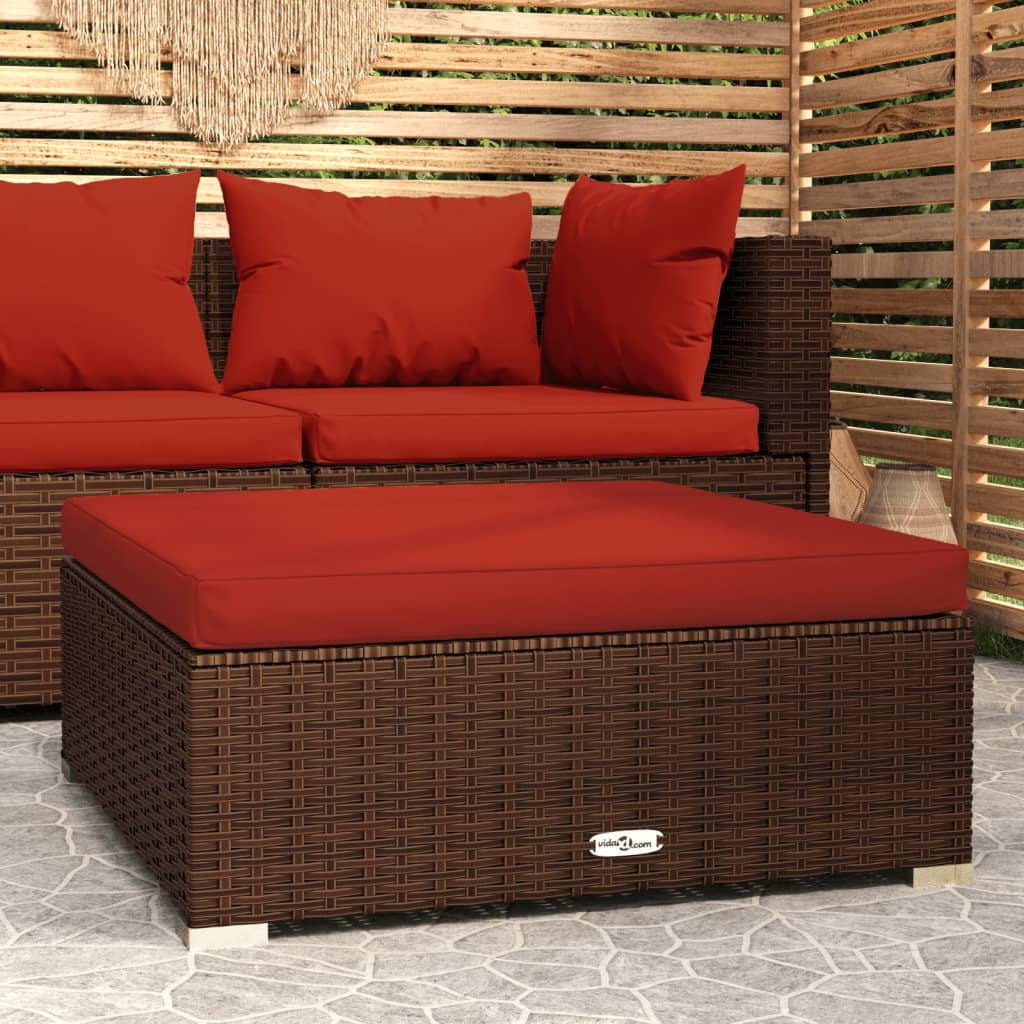 Patio Footrest with Cushion Brown 27.6"x27.6"x11.8" Poly Rattan Home