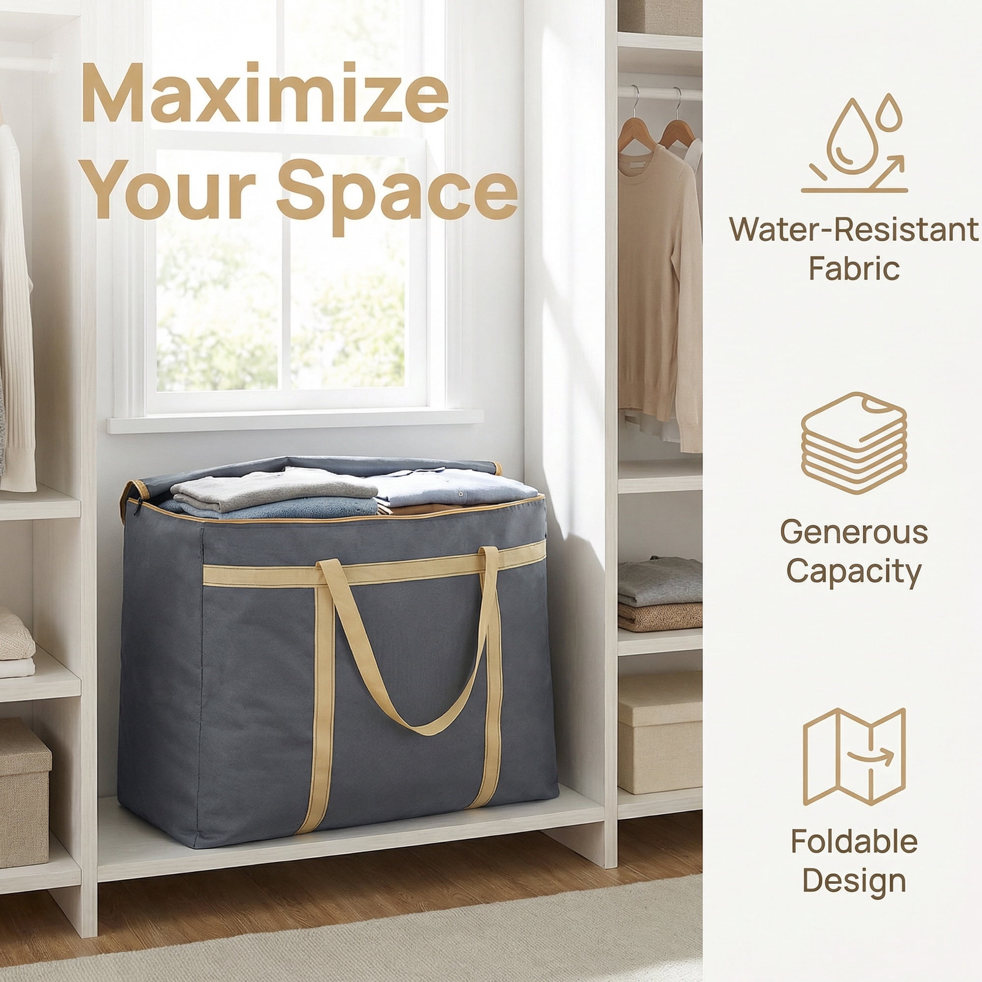 Unique Bargains Foldable Storage Bags for Organizing Clothing Grey 30.7"x9.8"x21.7"