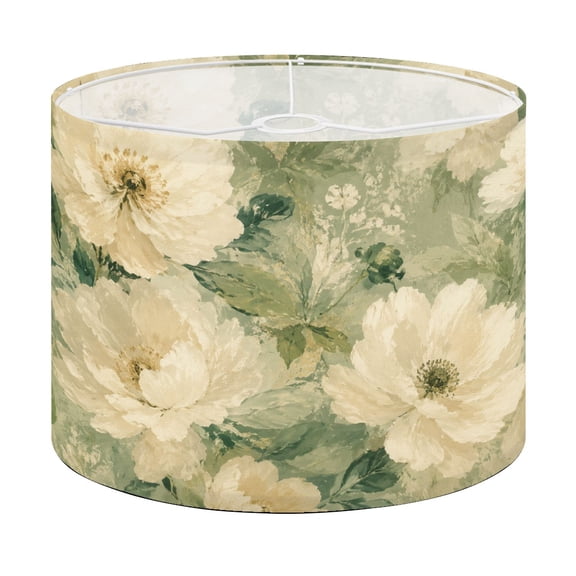 Drum Lamp Shade Vintage White Peony Floral Green Lampshade for Table Lamps Floor Lamps Pendant Light 13"x13"x10" Replacement Linen Large Lamp Shade Easy Assembly