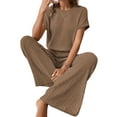 thumbnail image 3 of Women'S Casual Summer Travel Vacation Wear Two-Piece Suit Short Sleeve Wide Leg Pants Casual Suit Coffee XXL, 3 of 7