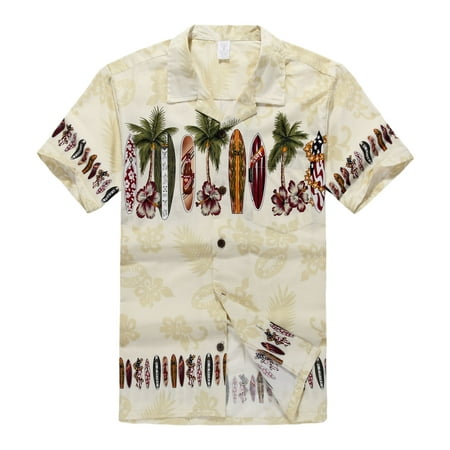 Hawaiian Shirt Aloha Shirt in Cream Surf Boards