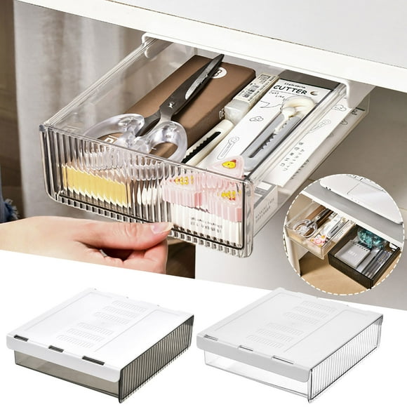 Xihbxyly Organizador de Cajones para Debajo Del Escritorio, Autoadhesivo, Deslizable, de Plástico, Fácil de Instalar, para Uso En Oficina y Hogar, Gran Capacidad, 24 X 17 X 5,7 Cm.