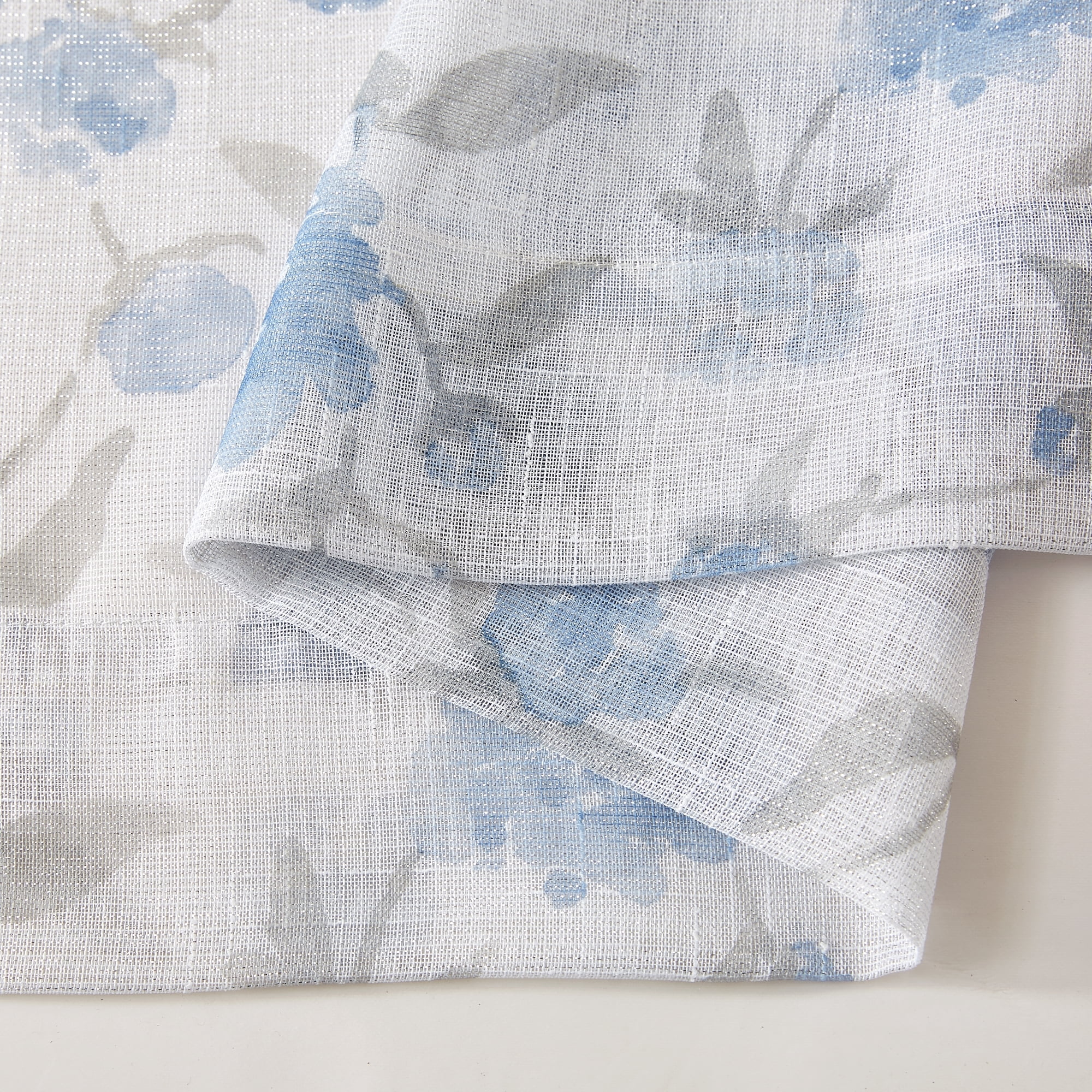 Bohogeo Blue Floral Leaf Print Poly Sheer Curtains with Linen Texture,2 Panels,84 inches in Length,Light-Filtering Privacy-Friendly Window Drapes with Rod Pocket for Living Room Decor,52W x 84L