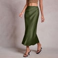 thumbnail image 4 of ClodeEU Women's High Waisted Satin A Line Skirt with Pleated, Elegant Solid Color Midi Skirt Army Green,Womens Plus XL, 4 of 8