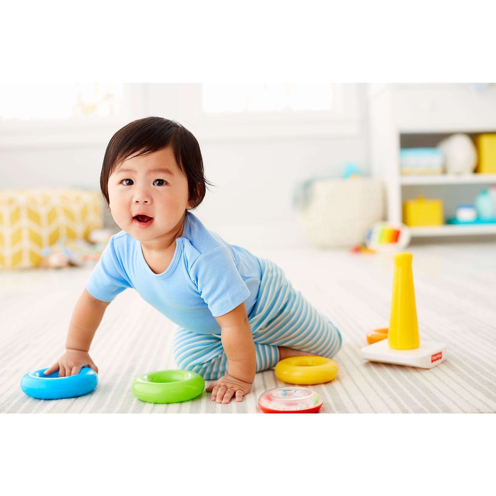 Fisher-Price Baby Stacking Toy Rock-a-Stack, Roly-Poly Base with 5 Colorful Rings for Ages 6+ Months