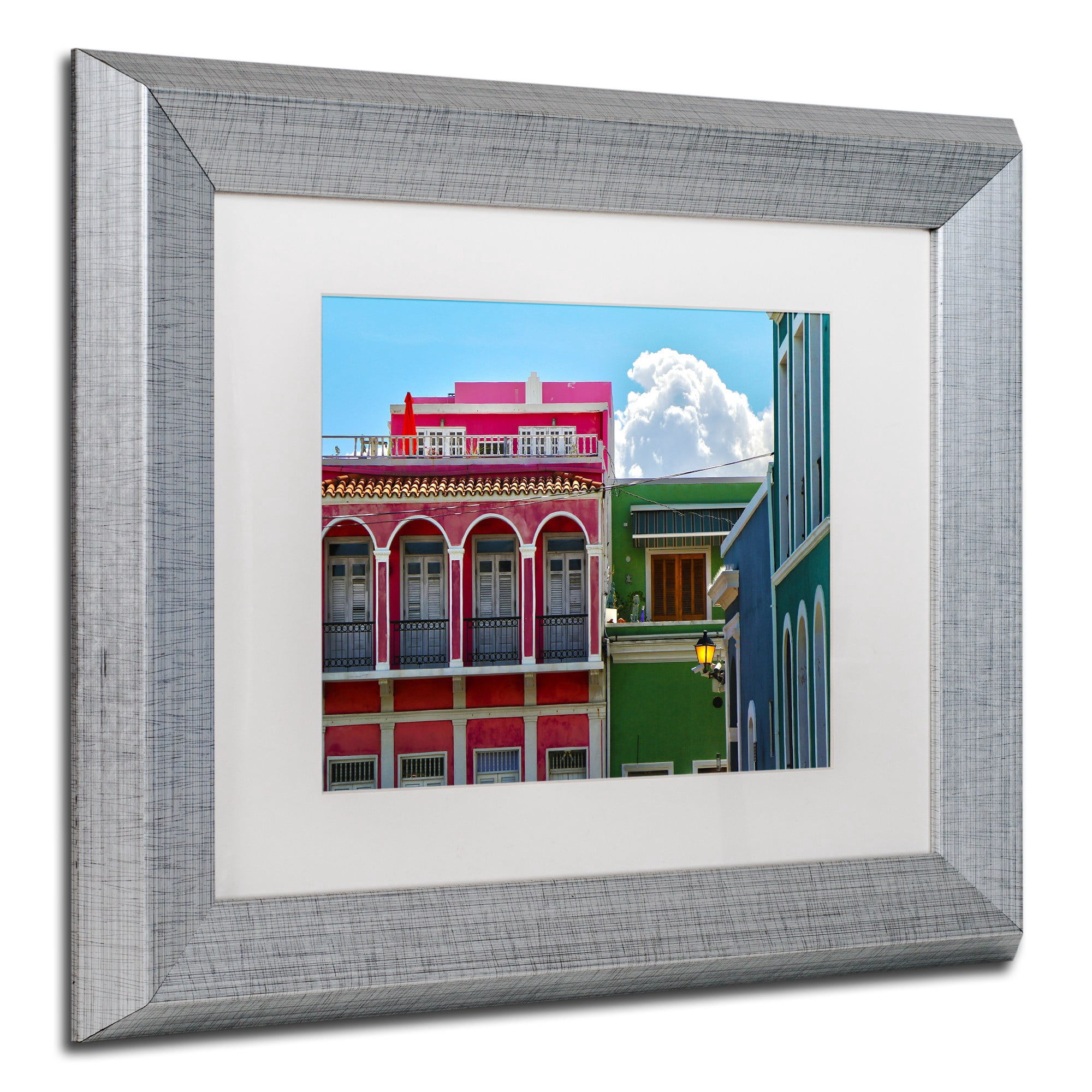 Trademark Fine Art "Old San Juan 10" Canvas Art by CATeyes, White Matte, Silver Frame