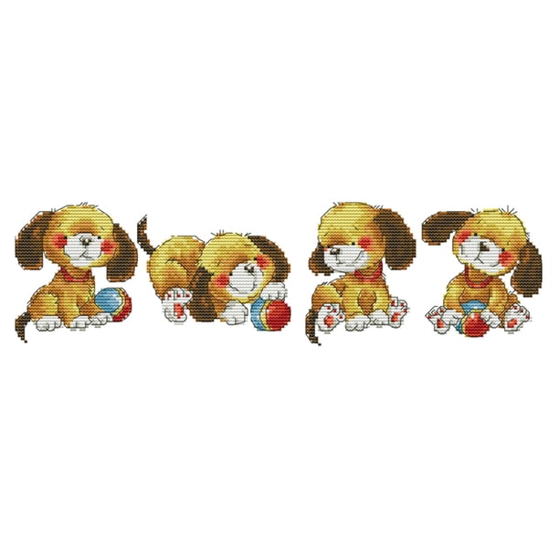 Cuadros Decorativos Cuatro cachorros 14CT Kits de punto de cruz estampado Costura Bordado Wdftyju embutido en tela