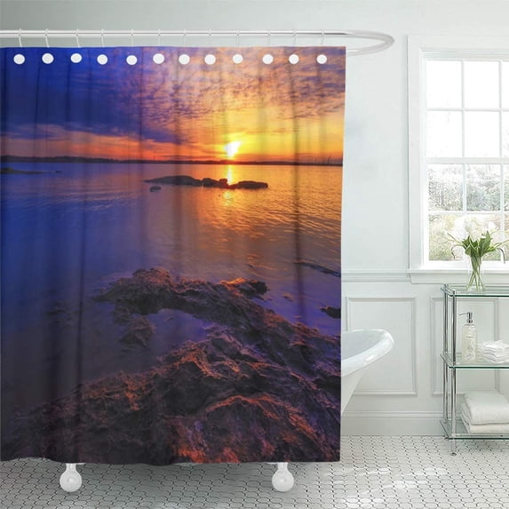 KSADK Sunset of Truman Lake Located As Part The Ozarks in Missouri Has Colorful Sky Shower Curtain 66x72 inch