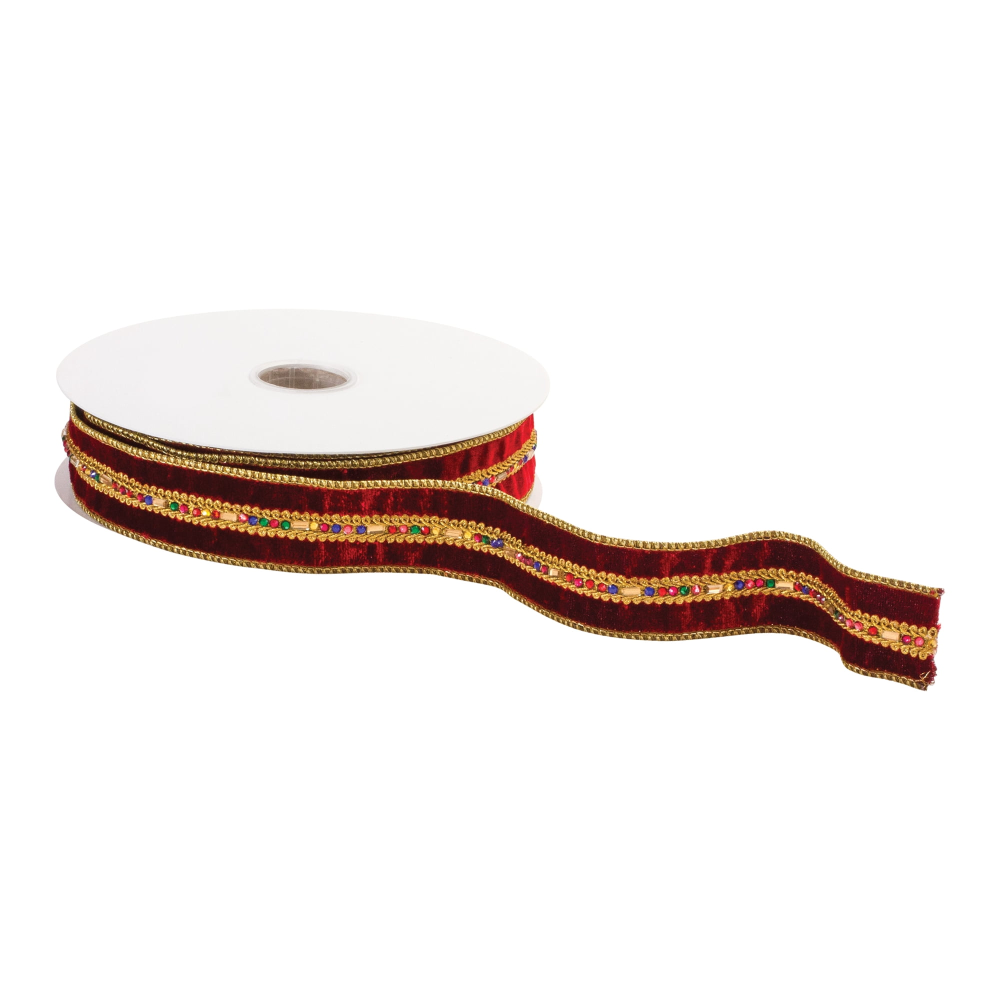 Melrose Jeweled Christmas Wired Craft Ribbon - 1.5" x 10 Yards - Red and Gold