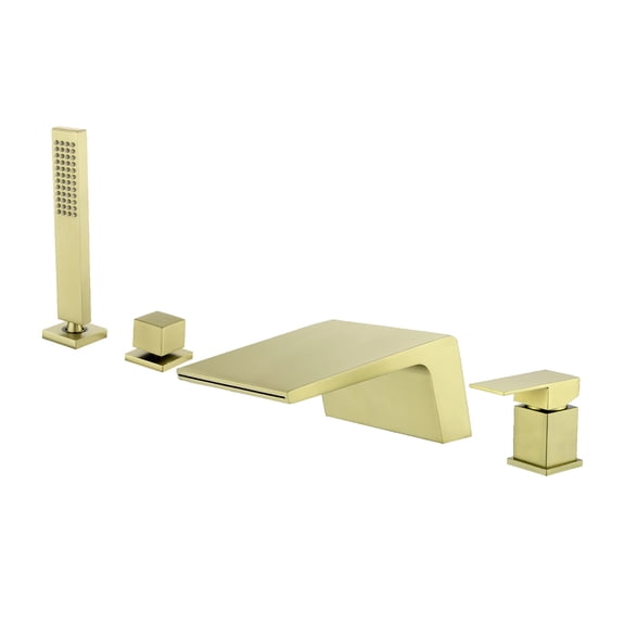 Cobbe Single Handle Bathroom Bathtub Shower Faucet Set with Handheld Sprayer and 5.91-Inch Wide Waterfall Bathtub Spout Brushed Gold