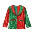 thumbnail image 3 of TiaoBug Kids Christmas Sparkly Sequins Jacket One Button Formal Tuxedo Suit Jazz Disco Dance Outerwear Red Green 16, 3 of 7