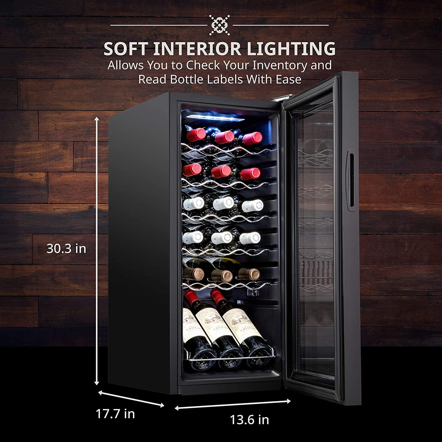Ivation 18 Bottle Compressor Wine Refrigerator, Freestanding Wine Cooler with Lock, Black
