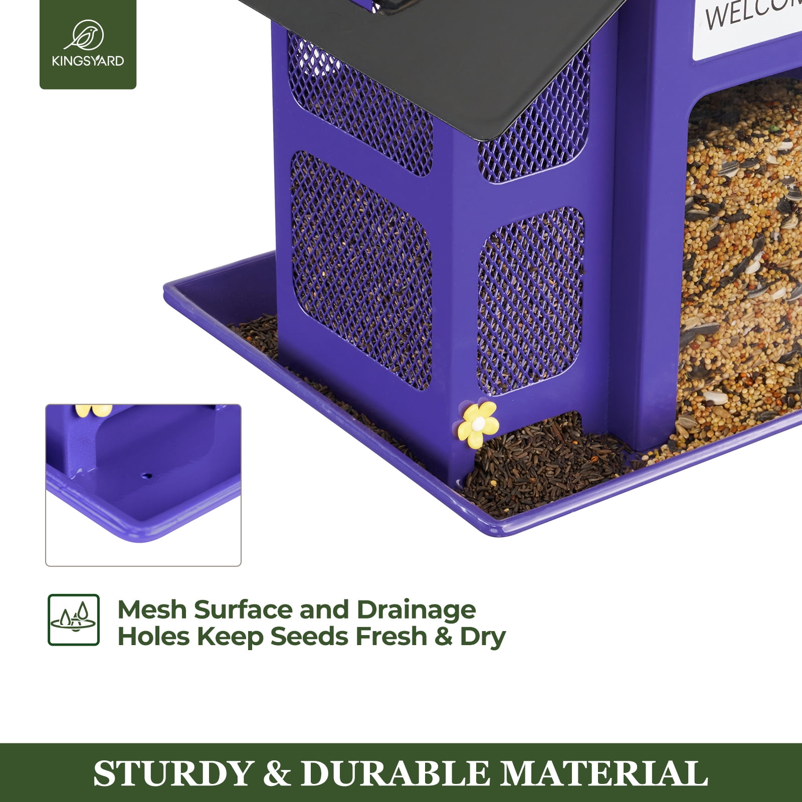 Kingsyard Metal Wild Bird Feeder House for Outdoor Hanging with Triple Feeders, Weatherproof, Purple