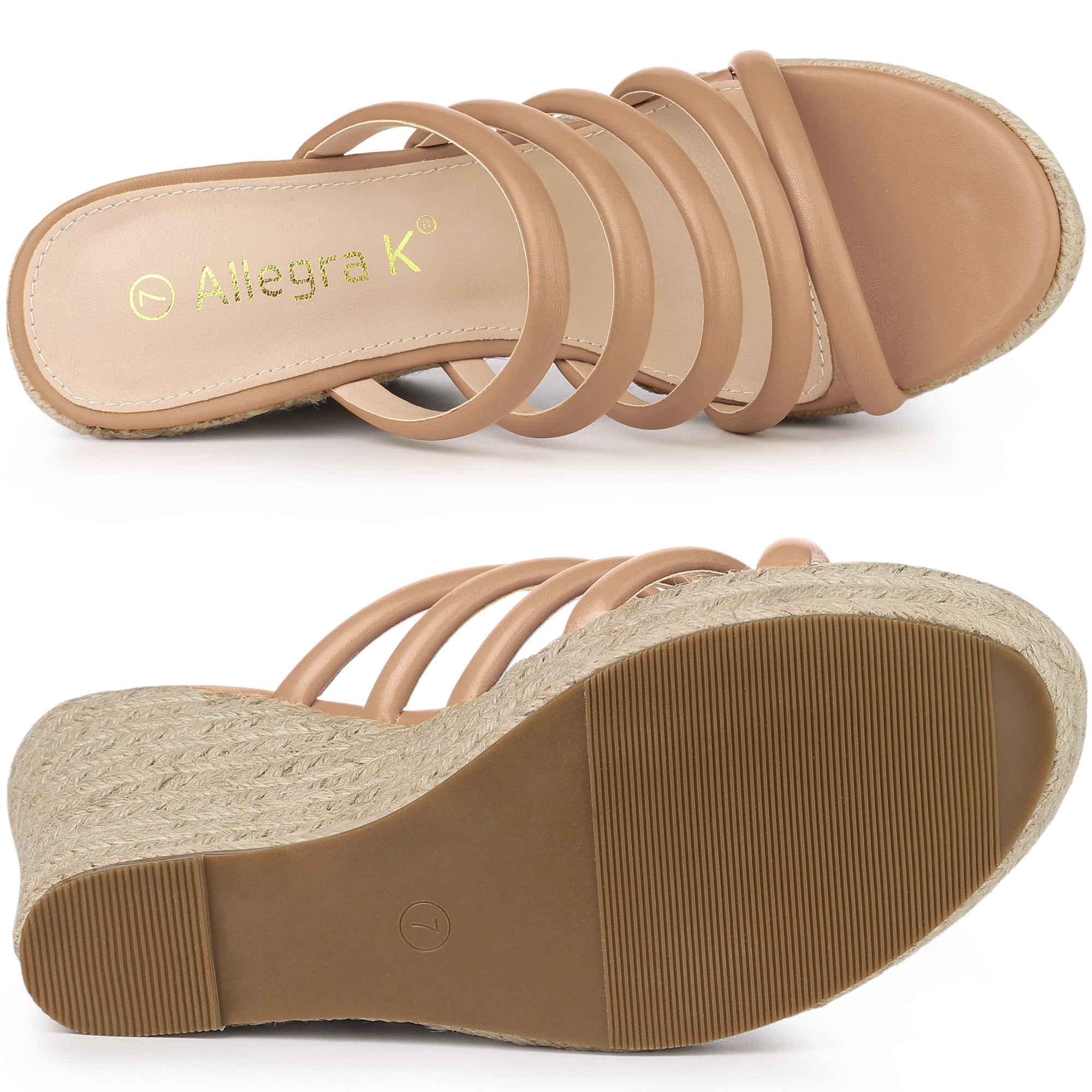 DARING DIVA Women's Platform Strappy Wedges Sandals Nude US 9/UK 7/EU 40