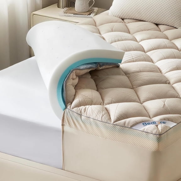 4-Inch  Mattress Topper for   - Dual Layer Medium Support (2" Gel Memory    2" Cooling Fluffy Pillow Top Pad), Breathable &   (Beige)
