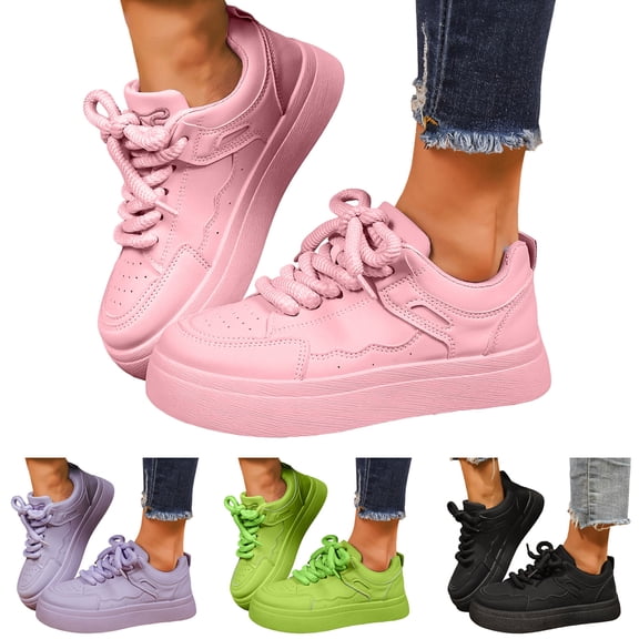 Dakaela Women's Platform Fashion Sneakers Lace up Casual Tennis Walking Shoes Slip on Casual Flats