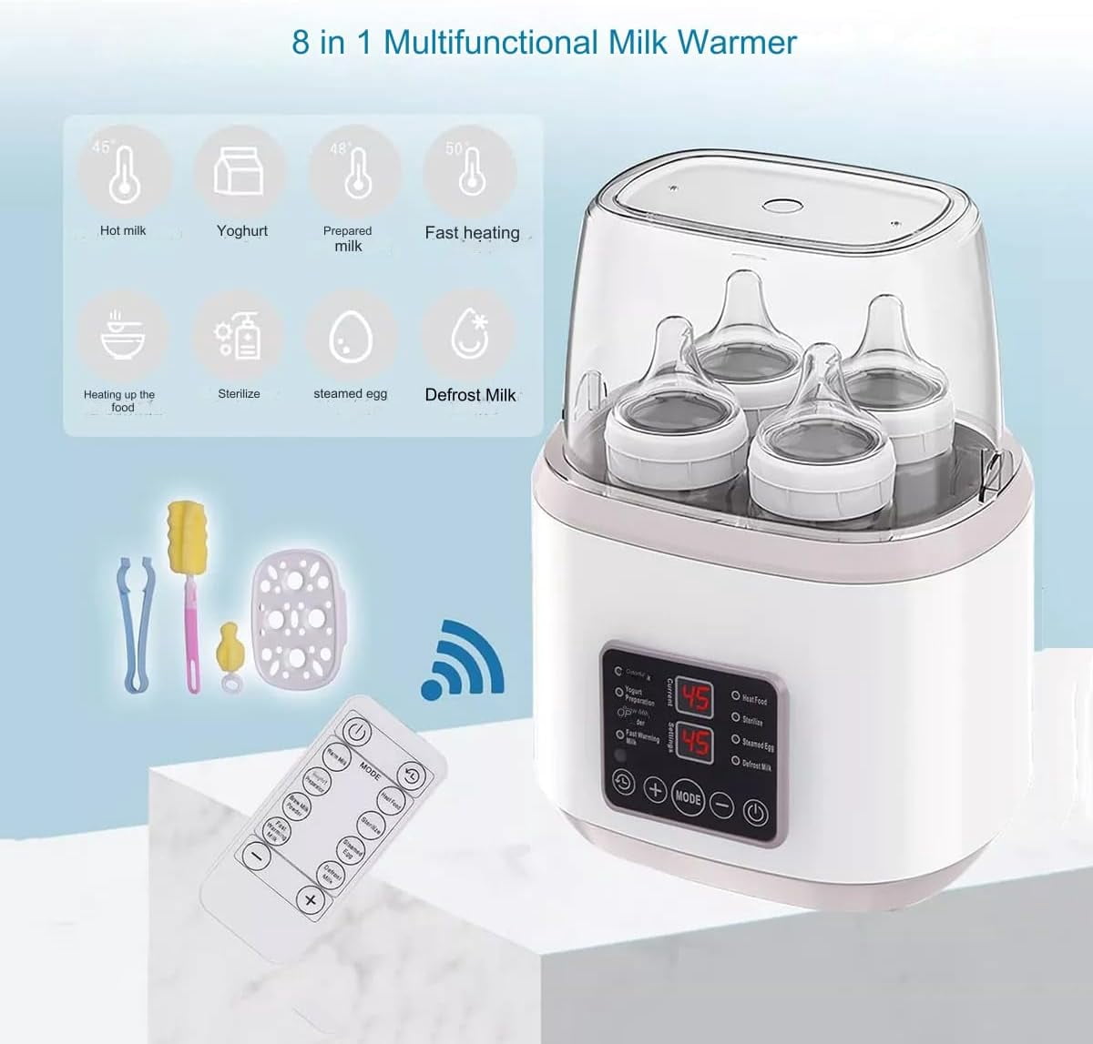 OhhGo Baby Bottle Warmer, 8-in-1 Fast Milk Warmer with Timer Breastmilk and Formula Baby Food Heater, LCD Display Accurate Temperature Adjustment, Baby Food Jars with Remote Fits 4 Bottles, Gray