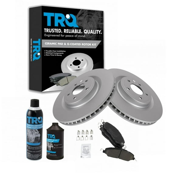 TRQ Front Premium Ceramic Disc Brake Pad & Coated Rotor Kit w/Chemicals BKA24565