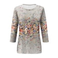 thumbnail image 4 of Womens Tops Round Neck Three Quarter Sleeve Beach Vacation Clothes for Women,Beige,XL, 4 of 4