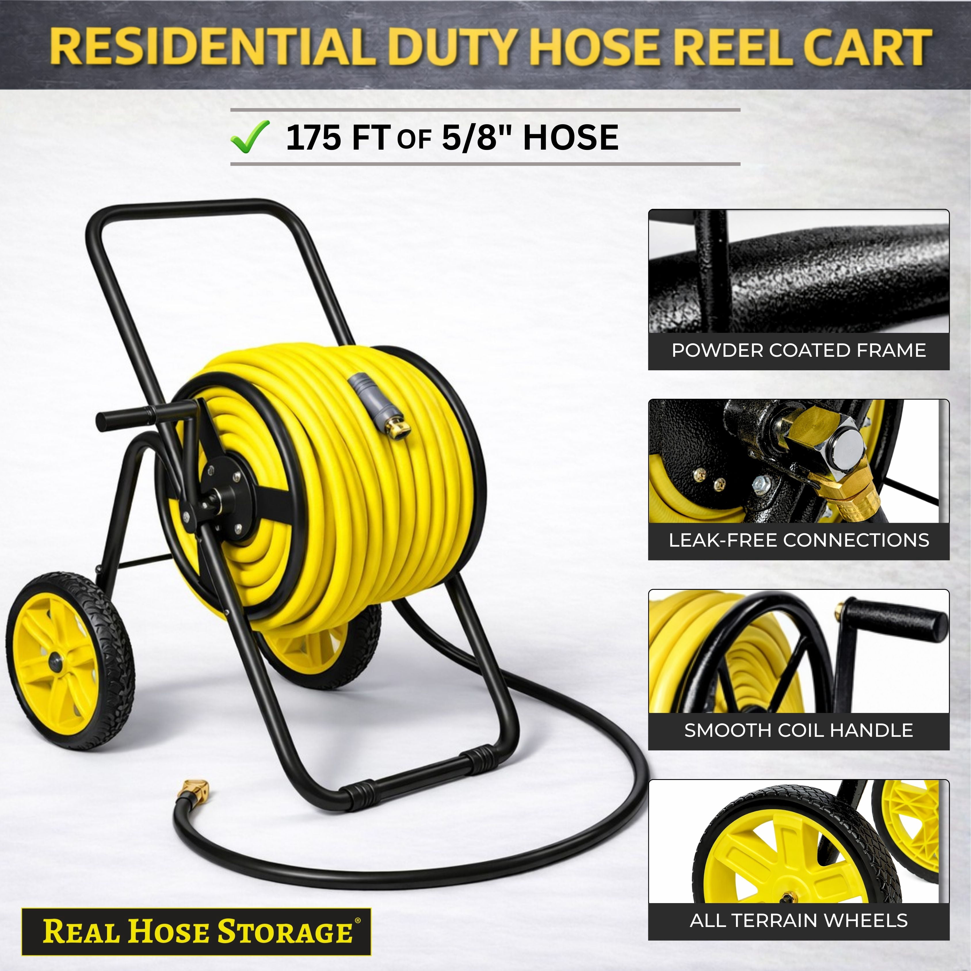 2-Wheel Hose Reel Cart, Residential Duty Hose Reel with Wheels, Outdoor Water Hose Reel for Backyard, Garden, or Lawn, Metal Hose Carts