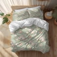 thumbnail image 2 of Retro Flowers Queen Size Comforter Set, Watercolor Camellia Green Illustration Bedding for All Seasons, 4 Pcs Bed Set, 1Quiltcover (90"x92") ,1Sheet(94"x116"), 2Pillowcases (30"x20"), 2 of 12