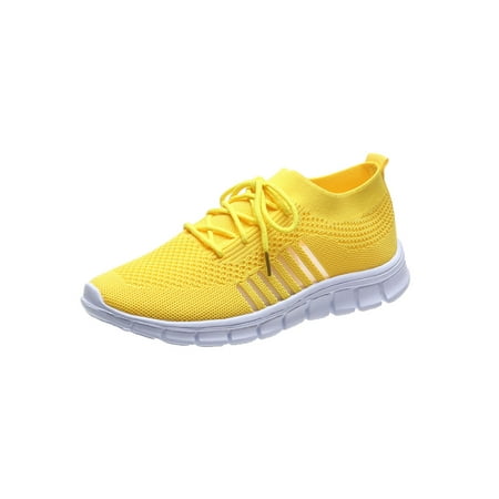 

Fangasis Lady Non Slip Solid Color Sneakers All Seasons Cozy Round Toe Trainers Comfortable Flat Heels Flats Yellow 7