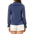 thumbnail image 3 of Allegra K Women's Ruffle Neck Tie Neck Ruffle Cuff Button Front Solid Work Shirt, 3 of 6