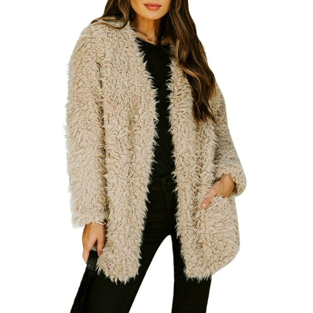 B91xZ Veste en Polaire Douce pour Femmes Col Rabattu Hauts Chaud d'Hiver Veste Chandail, Kaki G
